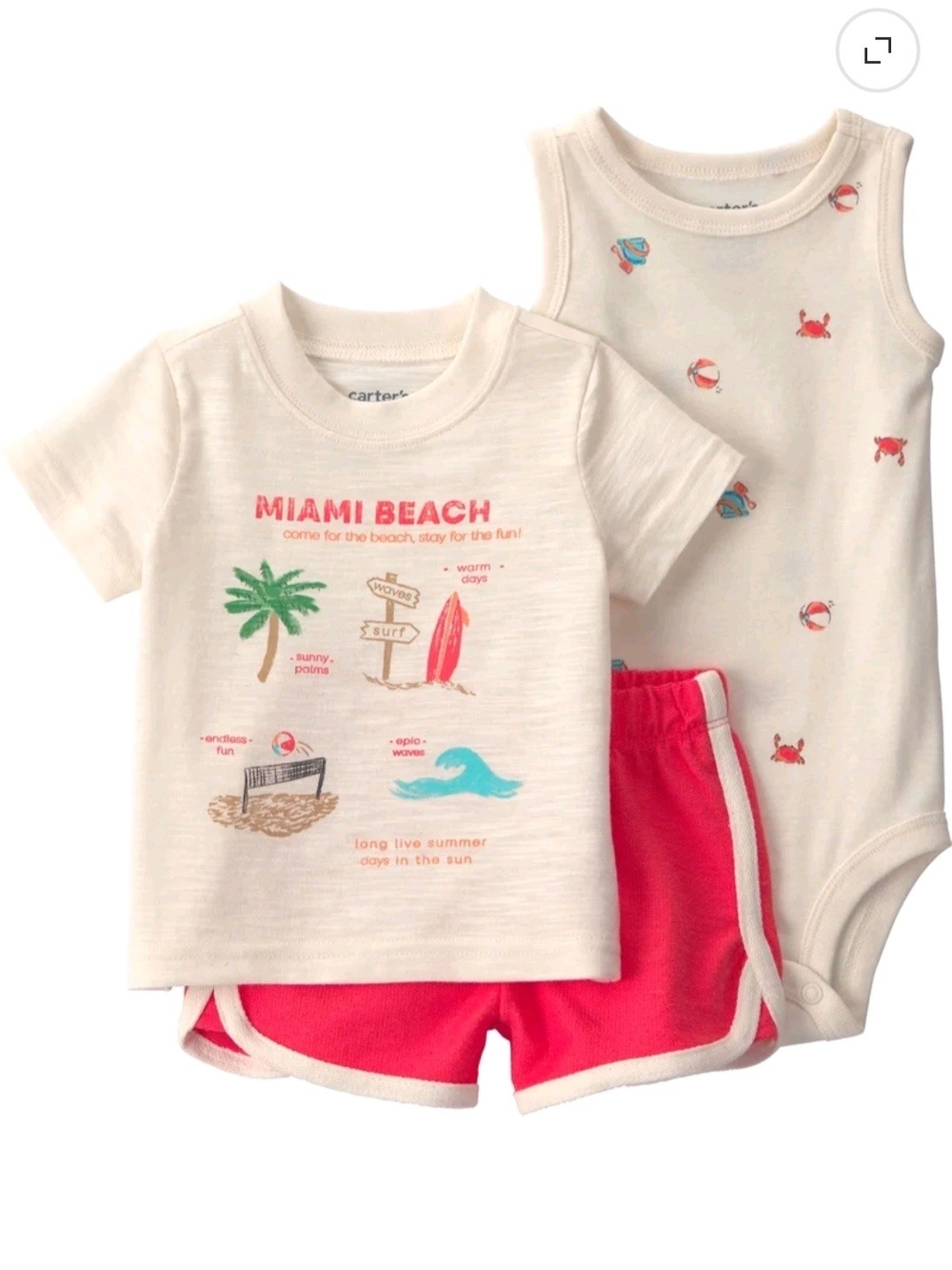 ☀️ Carter's Baby Boy 3-Piece Miami Beach Set NWT Multi Sizes 0-3M, 18M & 24M ☀️